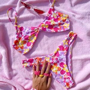 Blackbough Pink Floral Tie-Front Bikini Set